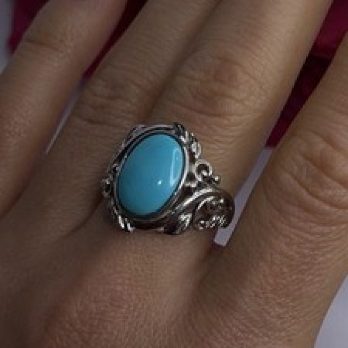 DK 925 Sterling Silver Blue Turquoise Ring Size 8