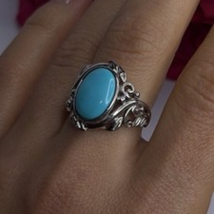 DK 925 Sterling Silver Blue Turquoise Ring Size 8