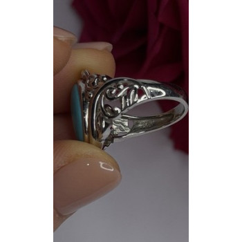 DK 925 Sterling Silver Blue Turquoise Ring Size 8