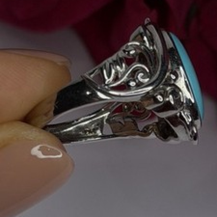 DK 925 Sterling Silver Blue Turquoise Ring Size 8