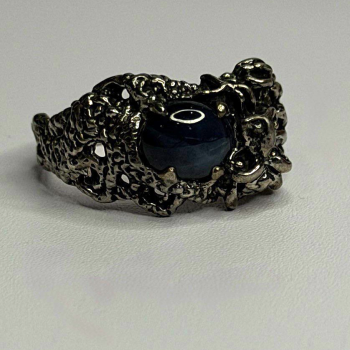 Handcrafted 925 Sterling Silver Blue Pietersite Stone Ring Size 9
