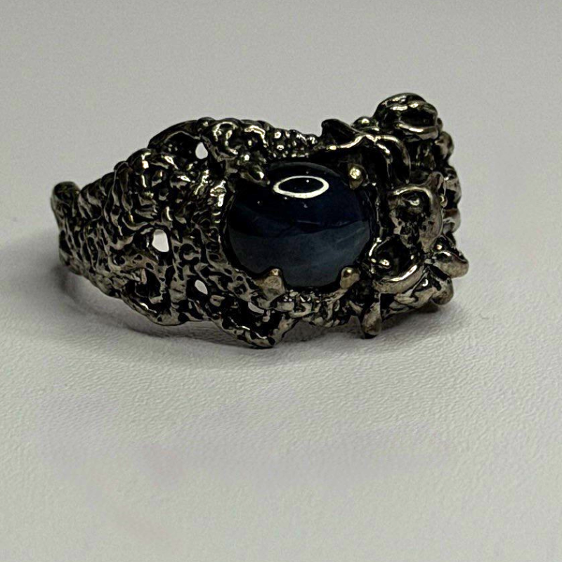 Handcrafted 925 Sterling Silver Blue Pietersite Stone Ring Size 9