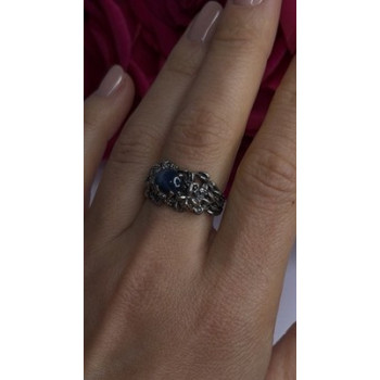 Handcrafted 925 Sterling Silver Blue Pietersite Stone Ring Size 9