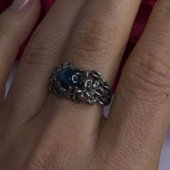 Handcrafted 925 Sterling Silver Blue Pietersite Stone Ring Size 9