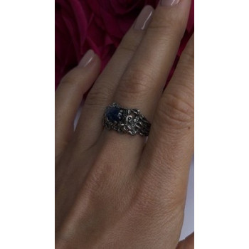 Handcrafted 925 Sterling Silver Blue Pietersite Stone Ring Size 9