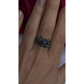 Handcrafted 925 Sterling Silver Blue Pietersite Stone Ring Size 9