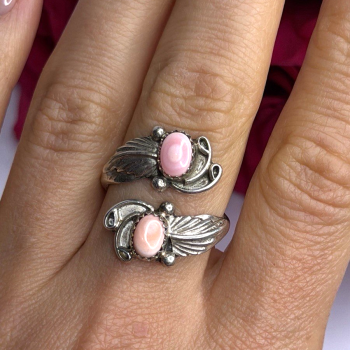 Navajo 925 Sterling Silver Pink Abalone Ring Size 8