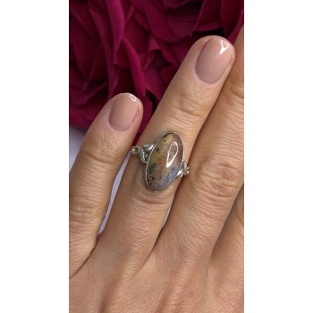 Vintage 925 Sterling Silver Moss Agate Ring Size 4.5