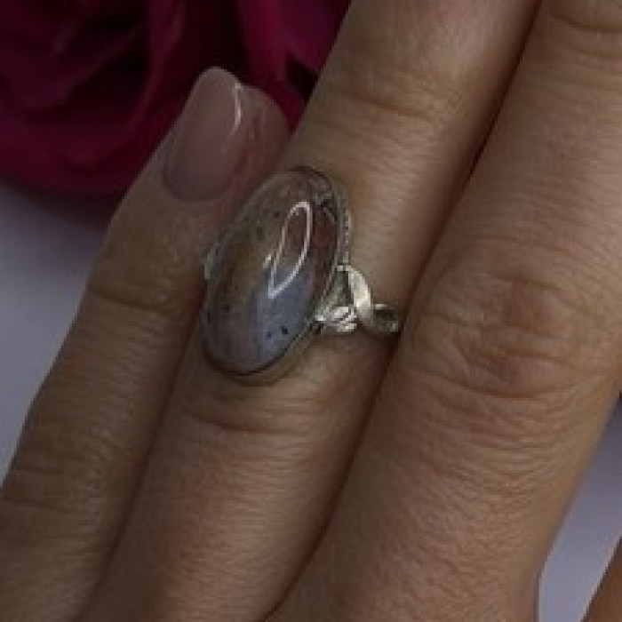 Vintage 925 Sterling Silver Moss Agate Ring Size 4.5