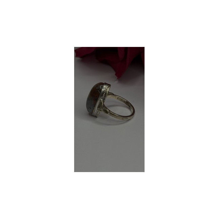 Vintage 925 Sterling Silver Moss Agate Ring Size 4.5