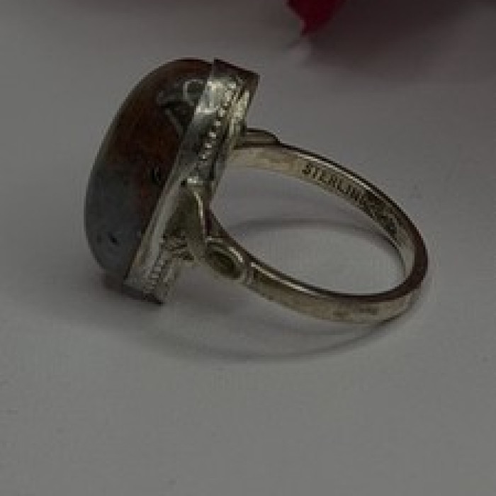 Vintage 925 Sterling Silver Moss Agate Ring Size 4.5