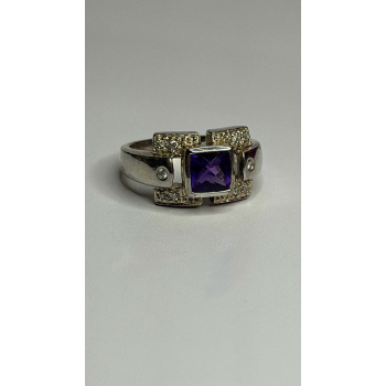 925 Sterling Silver Amethyst & Beryl Ring Size 9