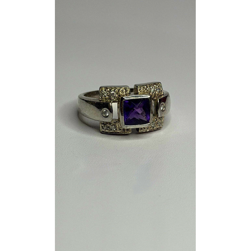 925 Sterling Silver Amethyst & Beryl Ring Size 9