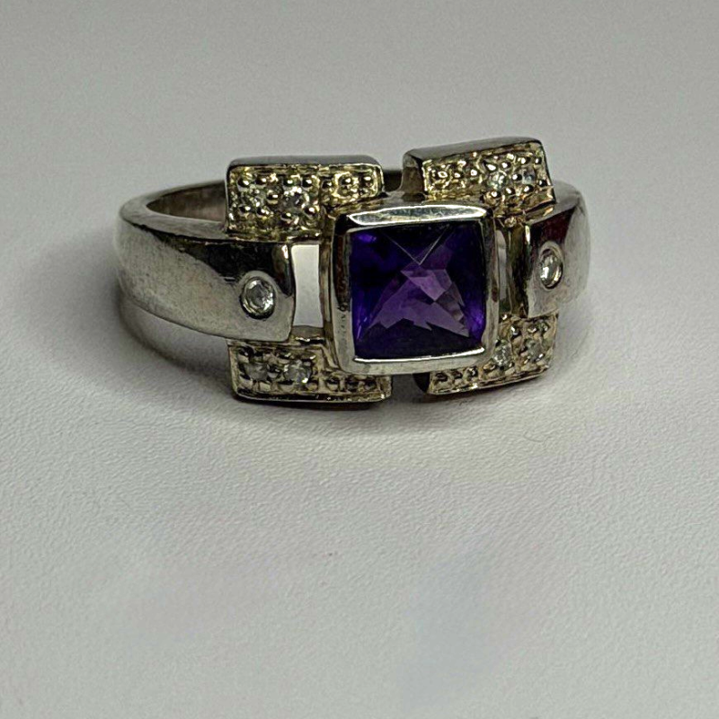 925 Sterling Silver Amethyst & Beryl Ring Size 9