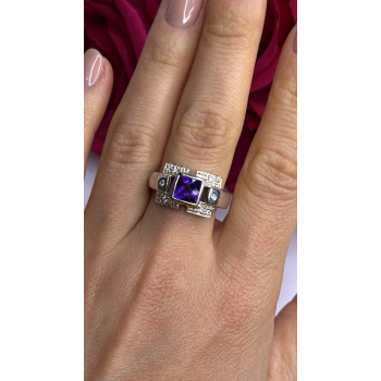 925 Sterling Silver Amethyst & Beryl Ring Size 9