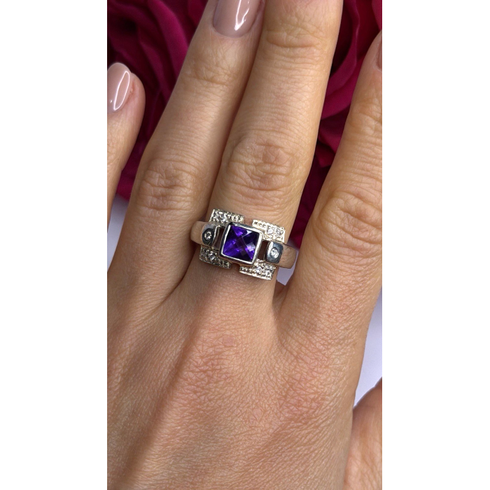 925 Sterling Silver Amethyst & Beryl Ring Size 9