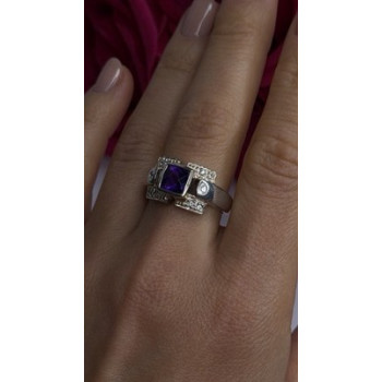 925 Sterling Silver Amethyst & Beryl Ring Size 9