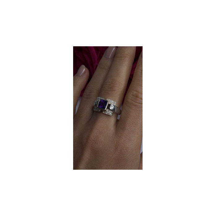 925 Sterling Silver Amethyst & Beryl Ring Size 9