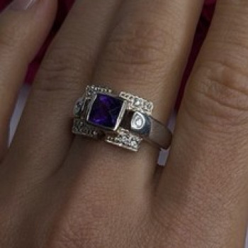 925 Sterling Silver Amethyst & Beryl Ring Size 9