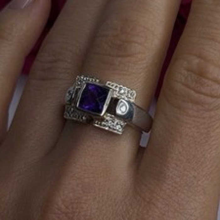 925 Sterling Silver Amethyst & Beryl Ring Size 9