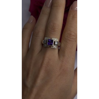 925 Sterling Silver Amethyst & Beryl Ring Size 9