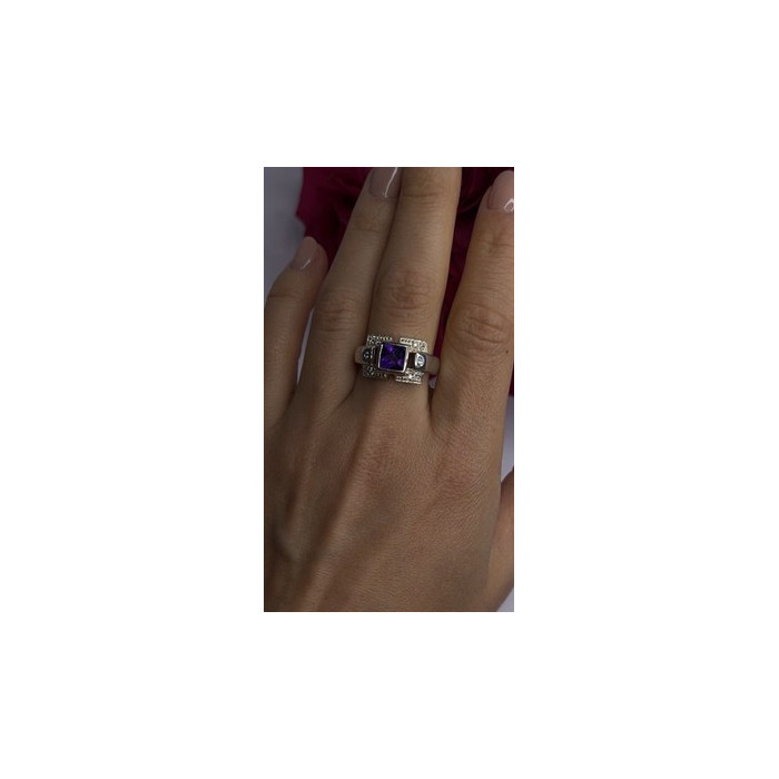 925 Sterling Silver Amethyst & Beryl Ring Size 9