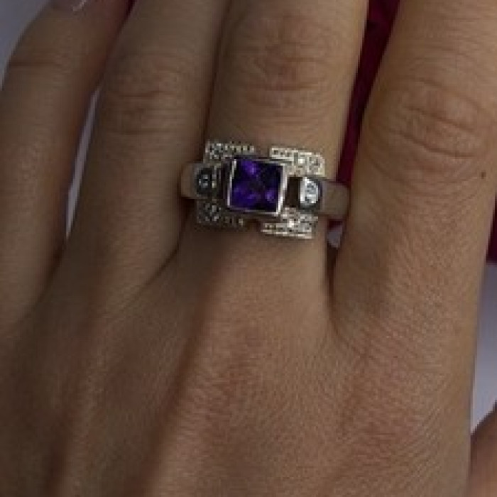 925 Sterling Silver Amethyst & Beryl Ring Size 9