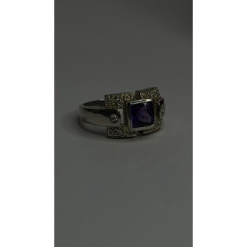 925 Sterling Silver Amethyst & Beryl Ring Size 9