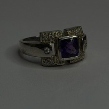 925 Sterling Silver Amethyst & Beryl Ring Size 9