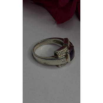 925 Sterling Silver Amethyst & Beryl Ring Size 9