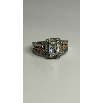 Verragio 925 Sterling Silver & Gold Plated Part Cz Ring Size 8