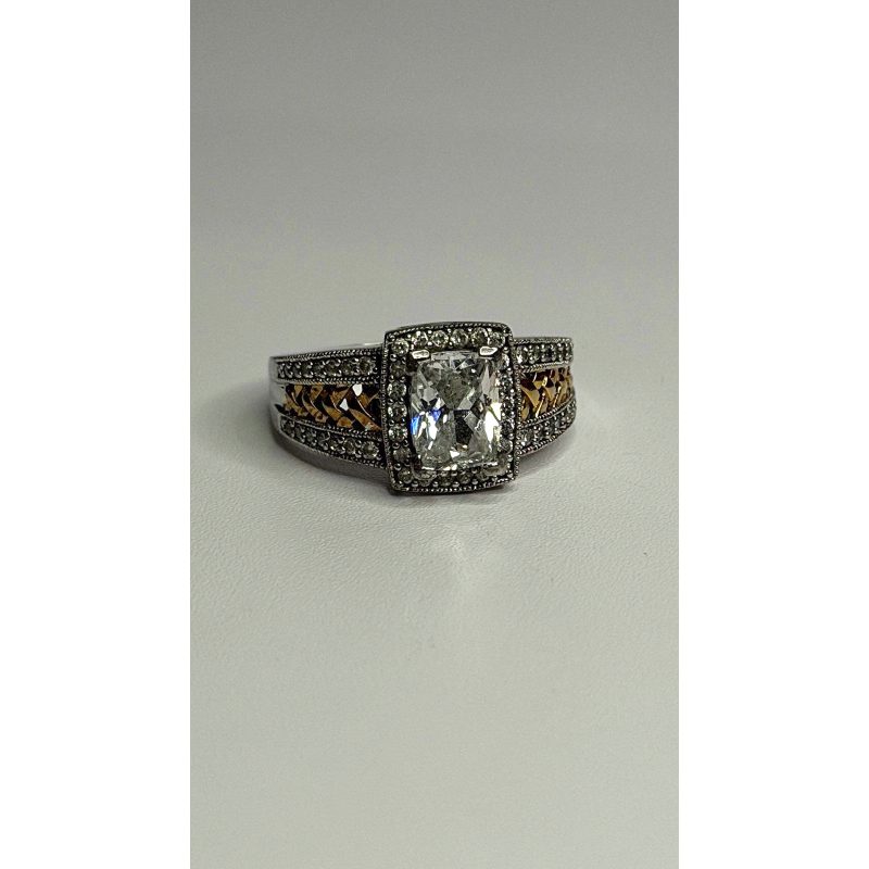 Verragio 925 Sterling Silver & Gold Plated Part Cz Ring Size 8