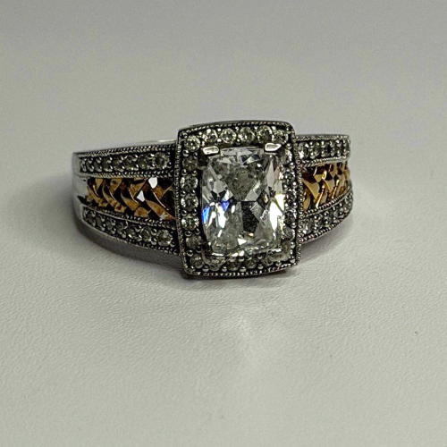Verragio 925 Sterling Silver & Gold Plated Part Cz Ring Size 8