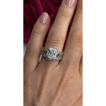 Verragio 925 Sterling Silver & Gold Plated Part Cz Ring Size 8