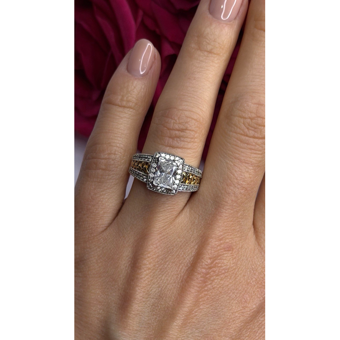 Verragio 925 Sterling Silver & Gold Plated Part Cz Ring Size 8