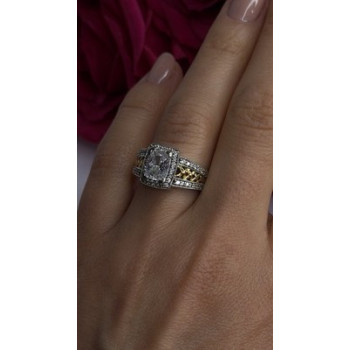 Verragio 925 Sterling Silver & Gold Plated Part Cz Ring Size 8