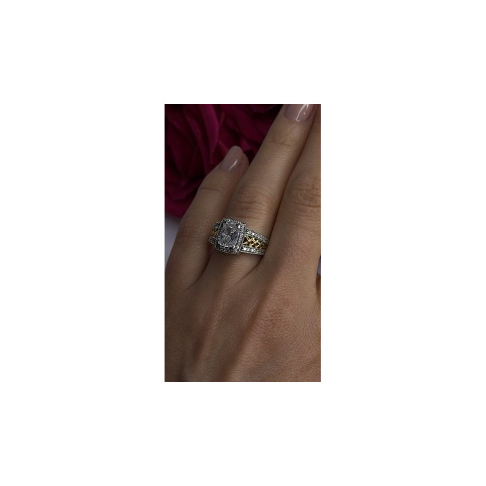 Verragio 925 Sterling Silver & Gold Plated Part Cz Ring Size 8