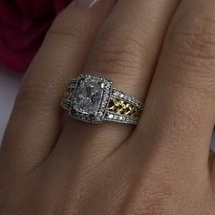 Verragio 925 Sterling Silver & Gold Plated Part Cz Ring Size 8