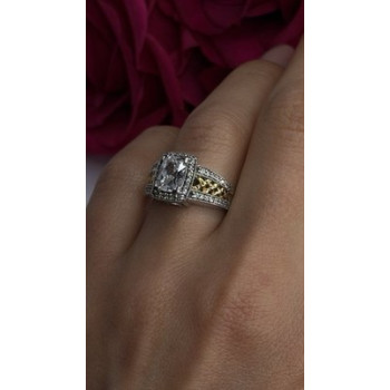 Verragio 925 Sterling Silver & Gold Plated Part Cz Ring Size 8