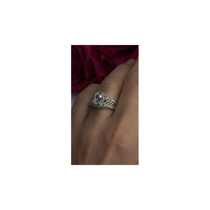 Verragio 925 Sterling Silver & Gold Plated Part Cz Ring Size 8