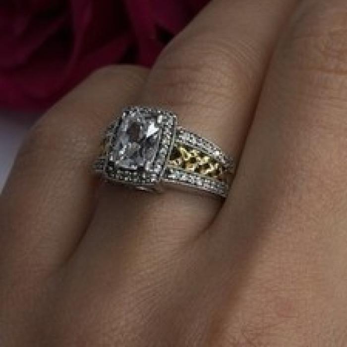 Verragio 925 Sterling Silver & Gold Plated Part Cz Ring Size 8