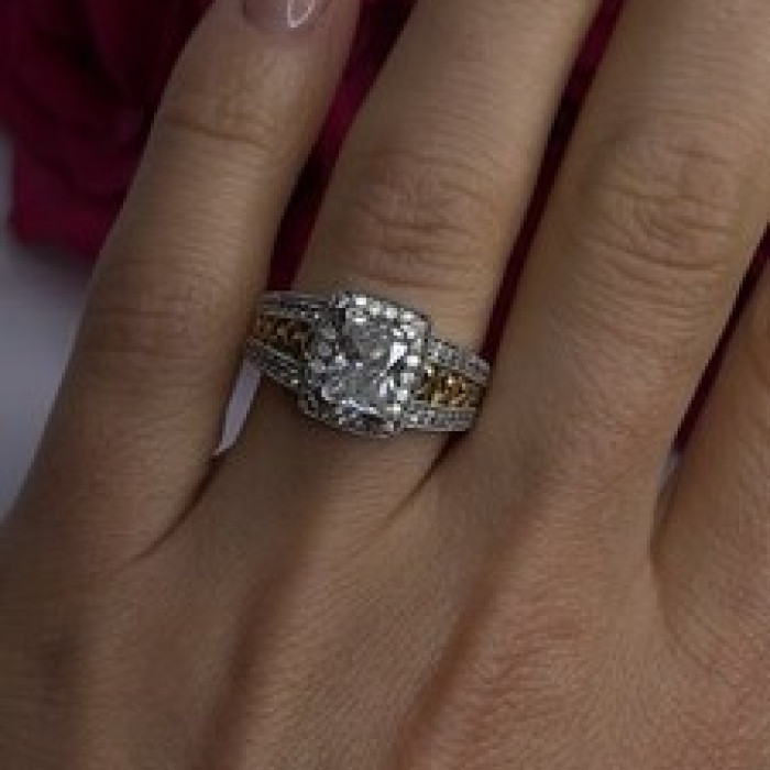 Verragio 925 Sterling Silver & Gold Plated Part Cz Ring Size 8