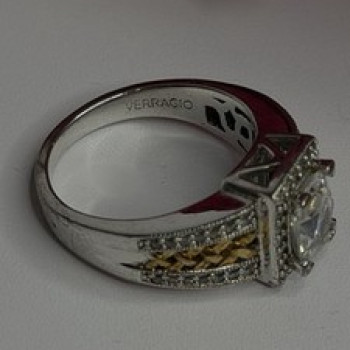 Verragio 925 Sterling Silver & Gold Plated Part Cz Ring Size 8