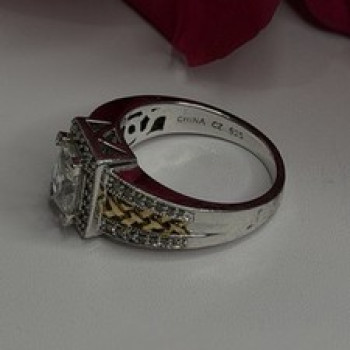 Verragio 925 Sterling Silver & Gold Plated Part Cz Ring Size 8