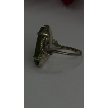925 Sterling Silver Green Jade Ring Size 8