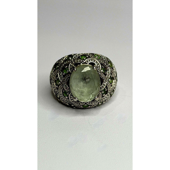 925 Sterling Silver Prasiolite & Green Peridot Ring Size 6