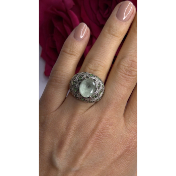925 Sterling Silver Prasiolite & Green Peridot Ring Size 6