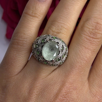 925 Sterling Silver Prasiolite & Green Peridot Ring Size 6