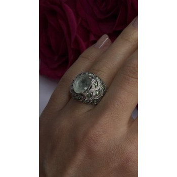 925 Sterling Silver Prasiolite & Green Peridot Ring Size 6