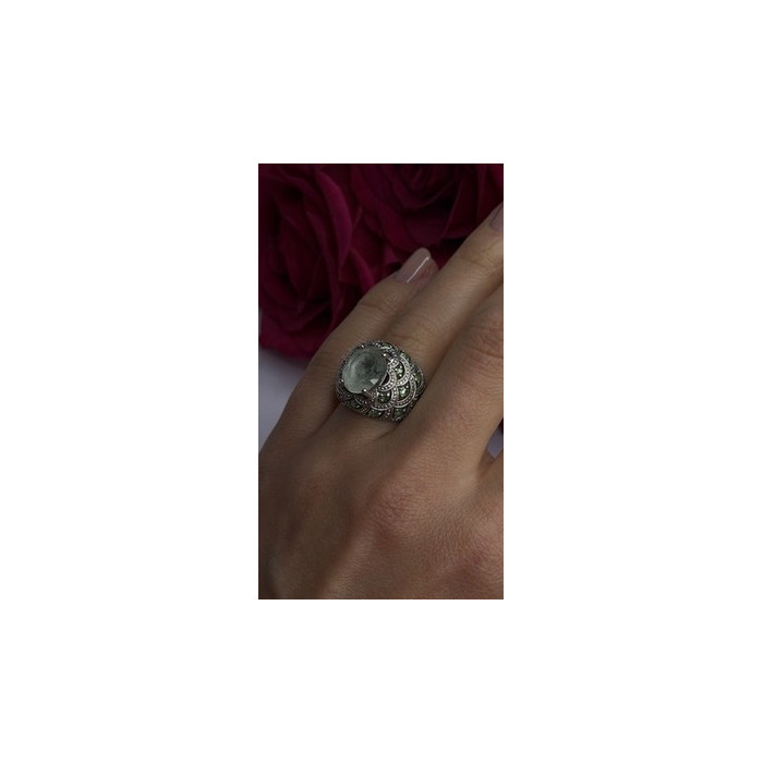 925 Sterling Silver Prasiolite & Green Peridot Ring Size 6